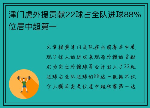 津门虎外援贡献22球占全队进球88% 位居中超第一